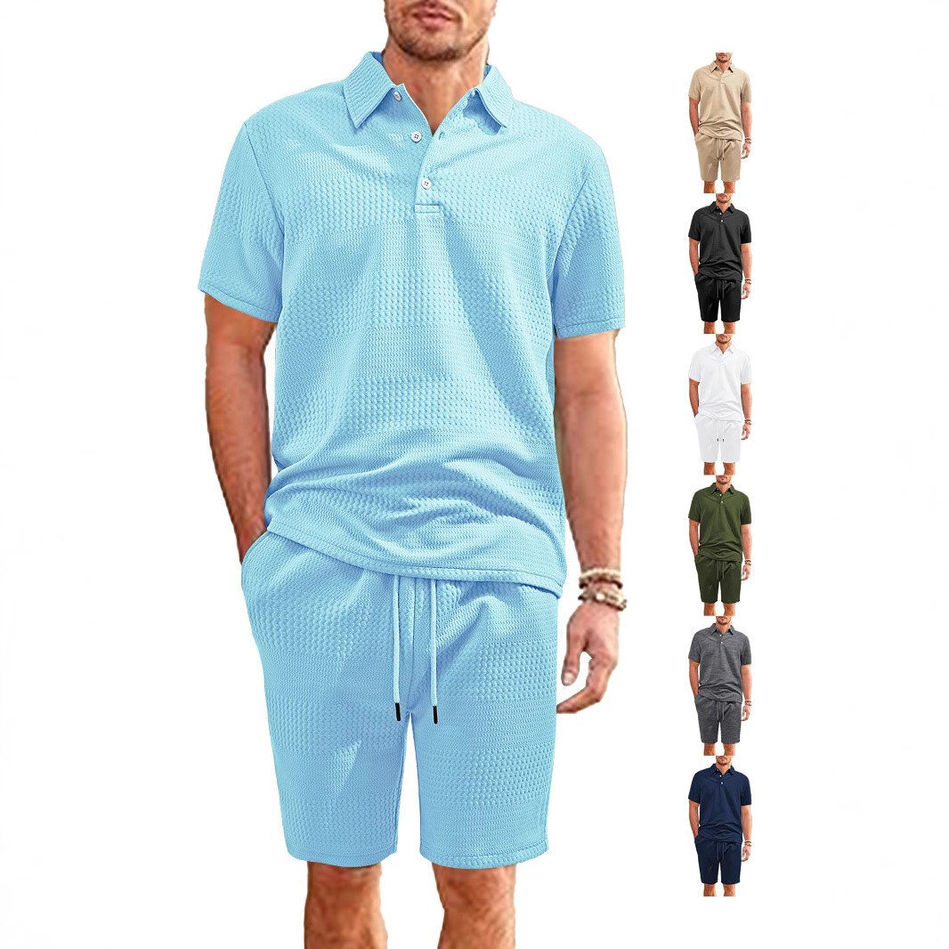 Traje deportivo casual para hombre suelto de color sólido de tela jacquard de barra horizontal grande