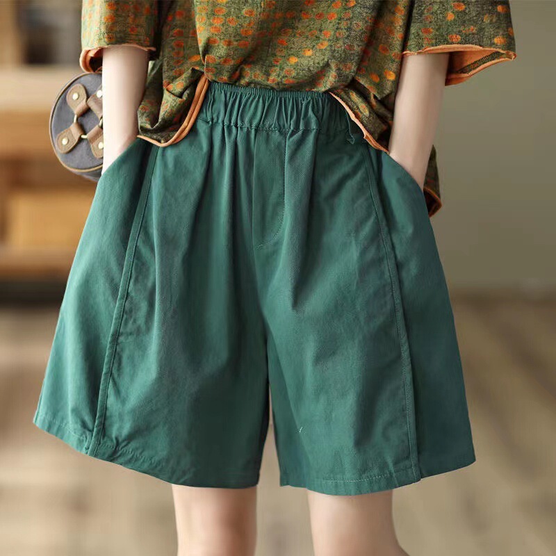 New Cotton High Waist Five-point Pants Shorts Loose Waist Slimming Stitching Wide-leg Pants All-match Summer Casual Pants Women's Mid-length Pants New Cotton High Waist Five-point Pants Shorts Loose Waist Slimming Stitching Wide-leg Pants All-match Summer Casual Pants Women's Mid-length Pants