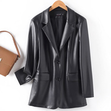真皮皮衣小西装2025外套女中长款感显瘦西装领皮夹克2025秋冬新款