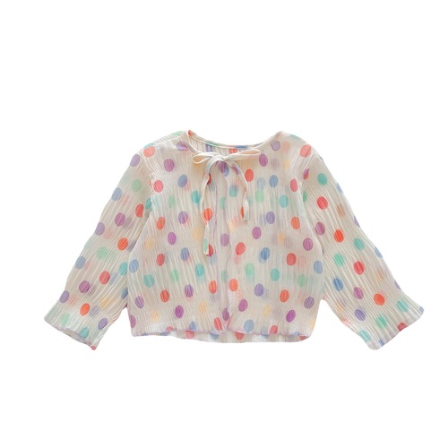 Korean children's clothing  summer clothing children's sun protection clothing girls lightweight rainbow polka dot coat baby girl lace-up cardigan