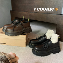 一脚蹬复古英伦风系带增高粗跟乐福鞋小个子厚底学院小皮鞋女秋冬