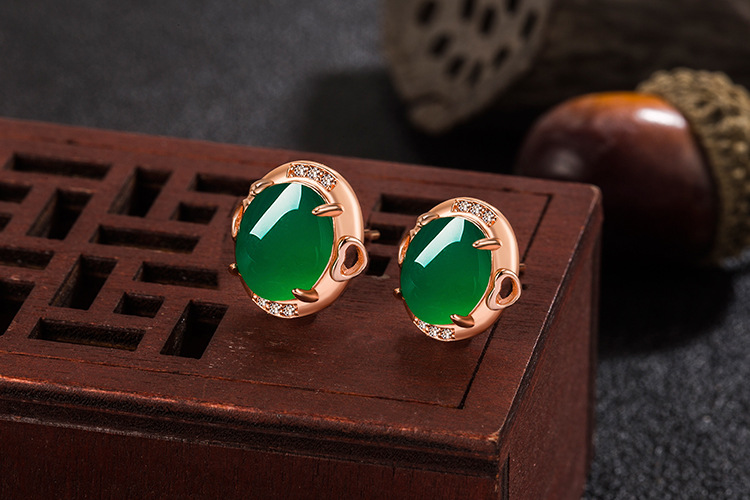 Boucles D&#39;oreilles Mode Rétro Ethnique Calcédoine Verte Zircon Agate Verte display picture 3