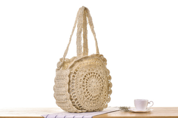 Women's Large Spring&summer Straw Solid Color Vacation Round Zipper Straw Bag display picture 7