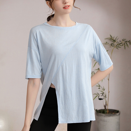 New Tencel Snowflake sports top for women, loose slimming short-sleeved T-shirt running fitness cover-up sexy yoga wear summer