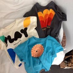 棉男女兒童短袖T恤復古可愛韓國兒童寶寶卡通短袖T恤上衣打底潮衣