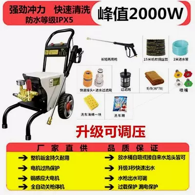 German black cat car washing: Portable car washer - 2000wvoltage-regulating-hand-push-type-long-gun-nozzle-15m-steel-wire-pipe