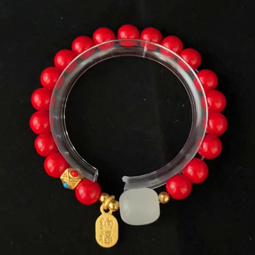 Tiktok caliente Lucky imitación cinabrio pulsera cuentas de la suerte de los hombres y las mujeres de la pulsera estilo Chino con cuentas de mano