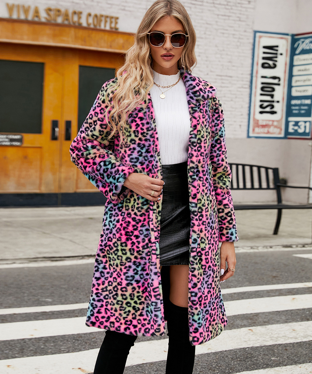 Women's Clothing hot selling leopard print   fur plush lapel coat long fashionable autumn and winter new style_voghion.com