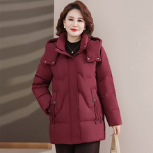 品牌中年羽绒服女中长款2025冬季加厚时尚洋气妈妈装白鸭绒外套