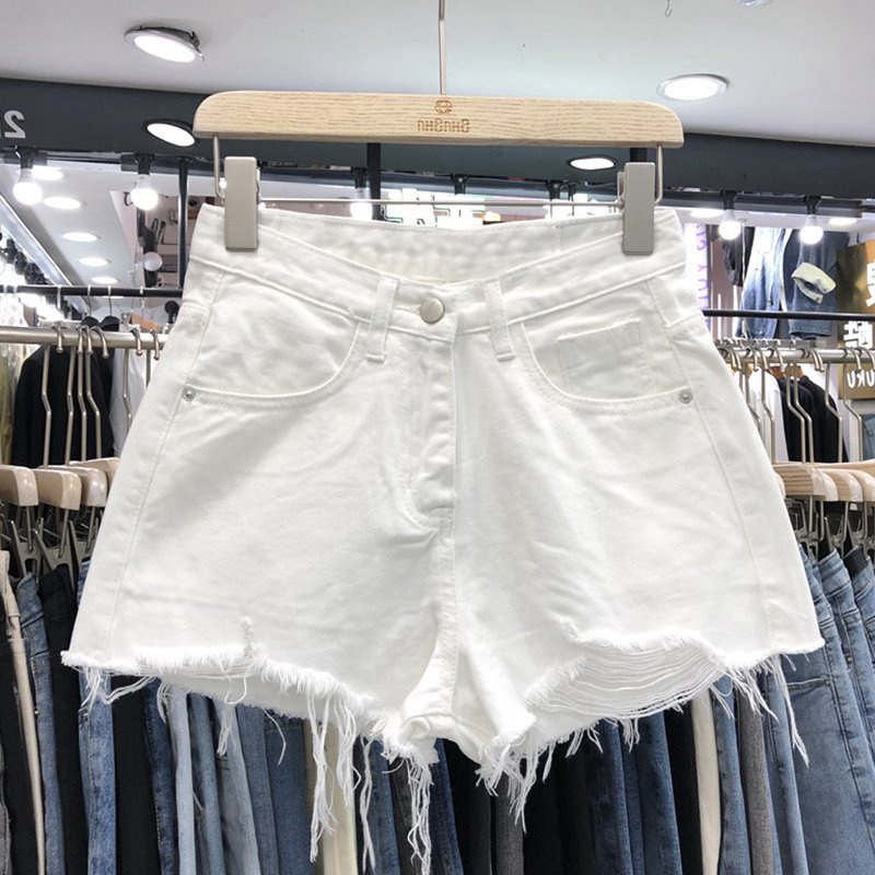 Women's High-Waisted Denim Shorts Spring/Summer Ripped Versatile Slimming Frayed Edges Korean Style Wide Leg Pants Hot Shorts_ecoleips.com
