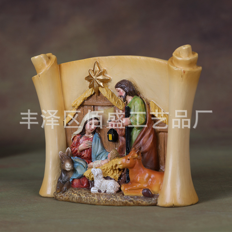 Nacimiento realista transfronterizo grupo de decoración de pesebre resina personaje clásico serie de nacimiento decoración del hogar regalos de Navidad