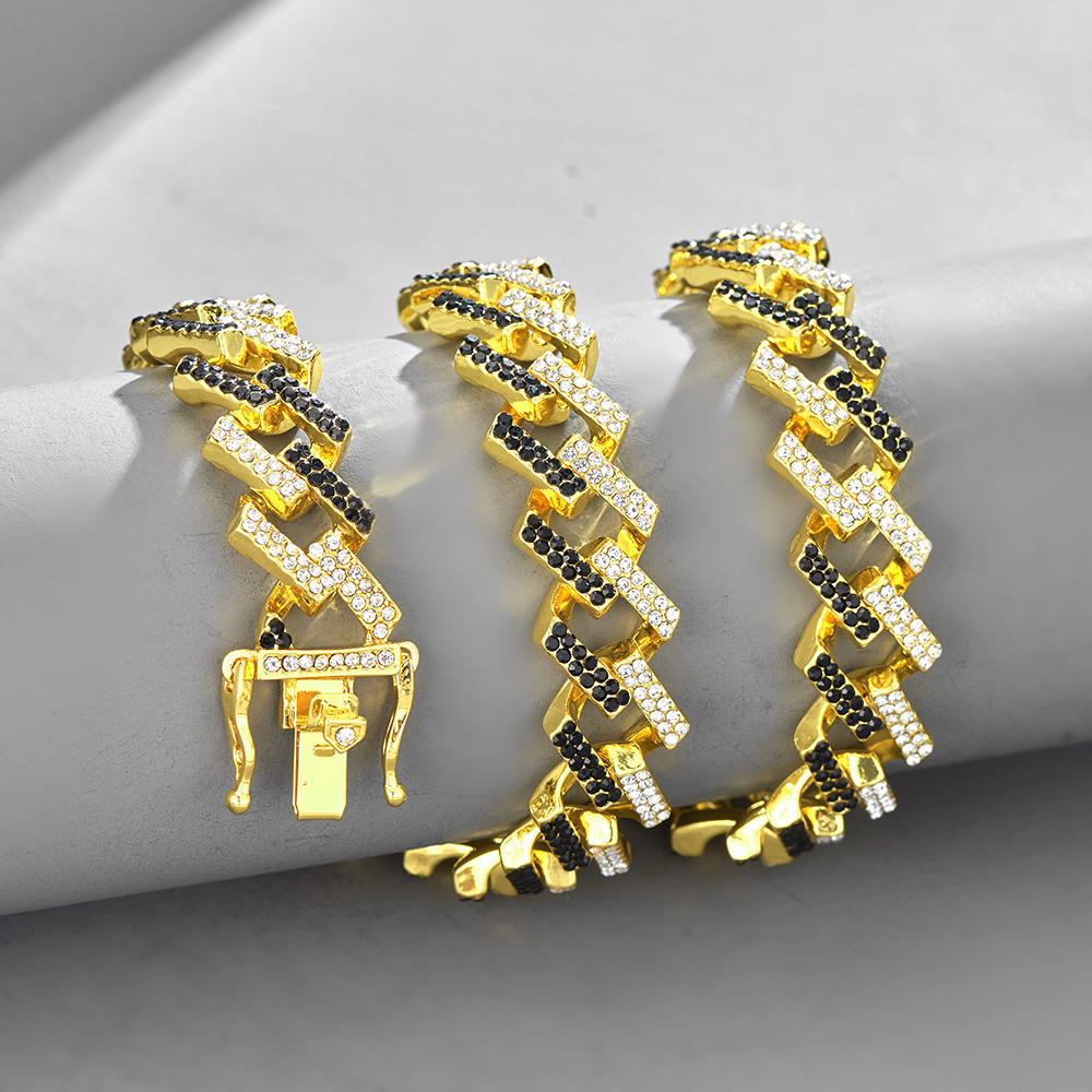15mm Strip Dense Cuban Chain Couple Miami Luxury Two tone Hip Hop Necklace_voghion.com
