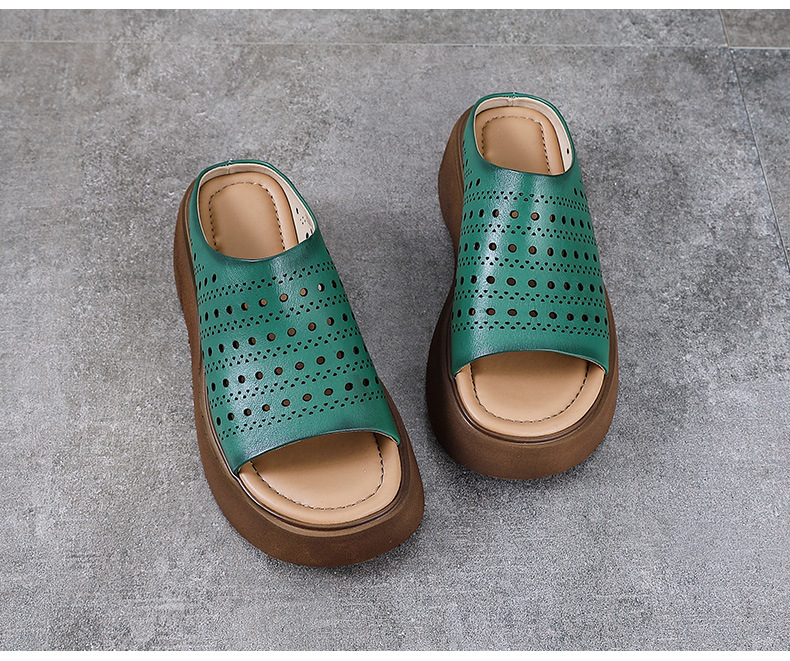 Dép sandal nữ xỏ ngón đế bệt da bò thật mềm — màu xanh lá cây chi tiết 14