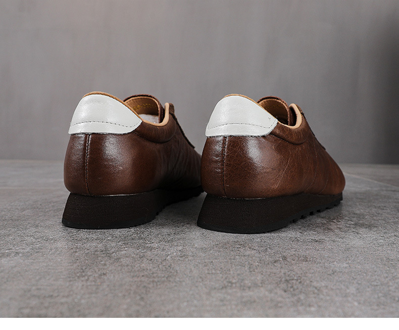 Giày sneaker nữ da thật phong cách cổ điển đế bệt nhẹ — màu nâu chi tiết 15