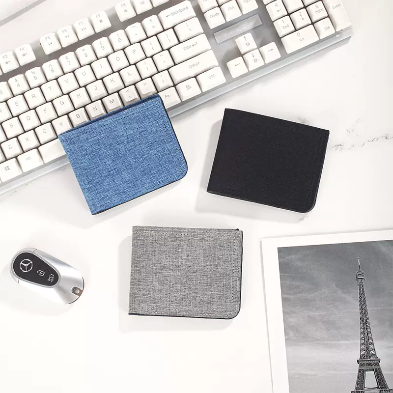 帆布钱包男士短款简约学生超薄钱夹多卡位横款票夹批发wallet零钱