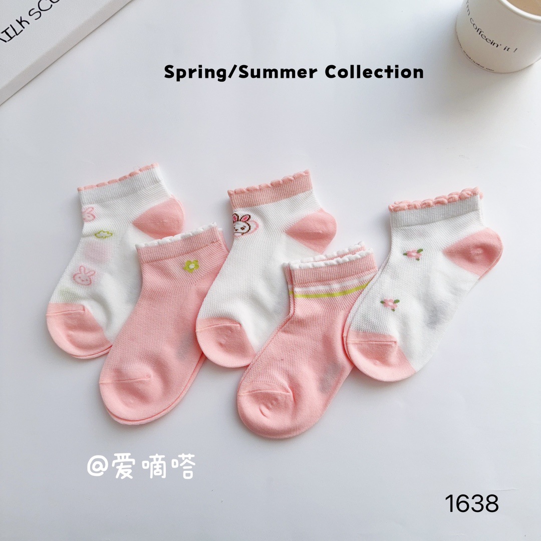 Children's summer thin fuchsia cartoon breathable socks