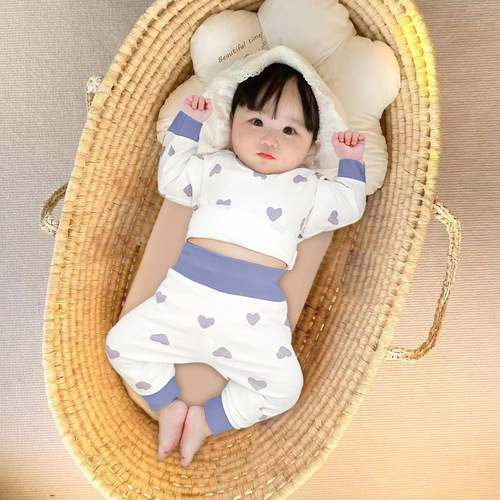 Baby clothes, high waist, belly protection, autumn and winter baby home clothes, pajamas set, bottoming thermal underwear two-piece set