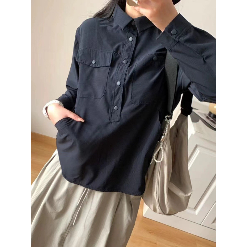 新款女士衬衫2025春季零休闲百搭纯色宽松显瘦透气洞洞布上衣|undefined
