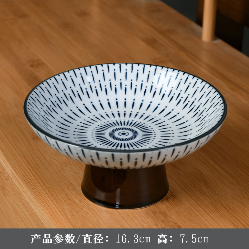 青花磁器高脚果盤中国式陶磁器茶点盤乾ナッツ菓子大サイズ果物盤功盤茶室レストラン|undefined