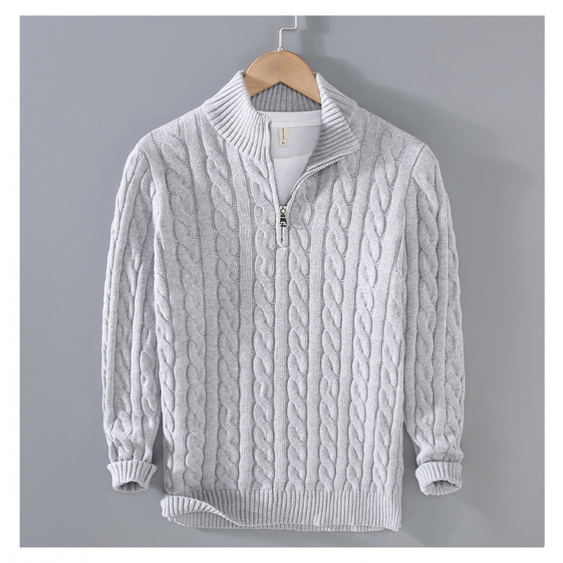 Stylish and casual men's turtleneck sweater, new autumn and winter style, trendy casual zip-up warm knitted cardigan.