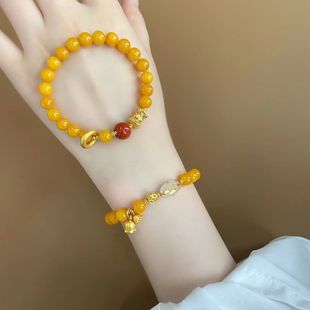 Natural stone beeswax amber stone beads chicken oil topaz imitation beads jewelry round beads bracelet necklace beaded accessories