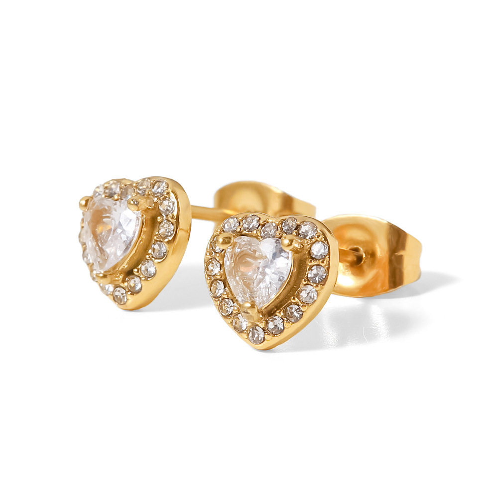 Fashion Heart Shape Stainless Steel Ear Studs Plating Zircon Stainless Steel Earrings