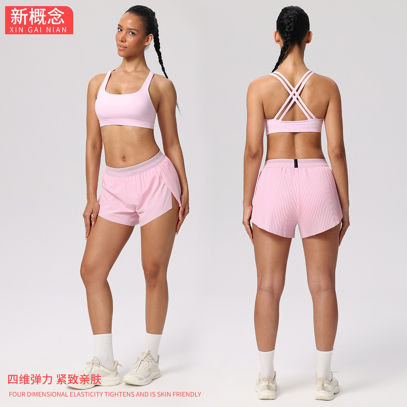 Fitness two-piece sports set, faux two-piece pleated skirt pants with lining and pockets, quick-dry three-quarter pants, loose shorts for women Fitness two-piece sports set, faux two-piece pleated skirt pants with lining and pockets, quick-dry three-quarter pants, loose shorts for women
