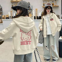 女童韩版卫衣连帽2025春秋新款女大童卡通凯蒂猫印花开衫拉链外套