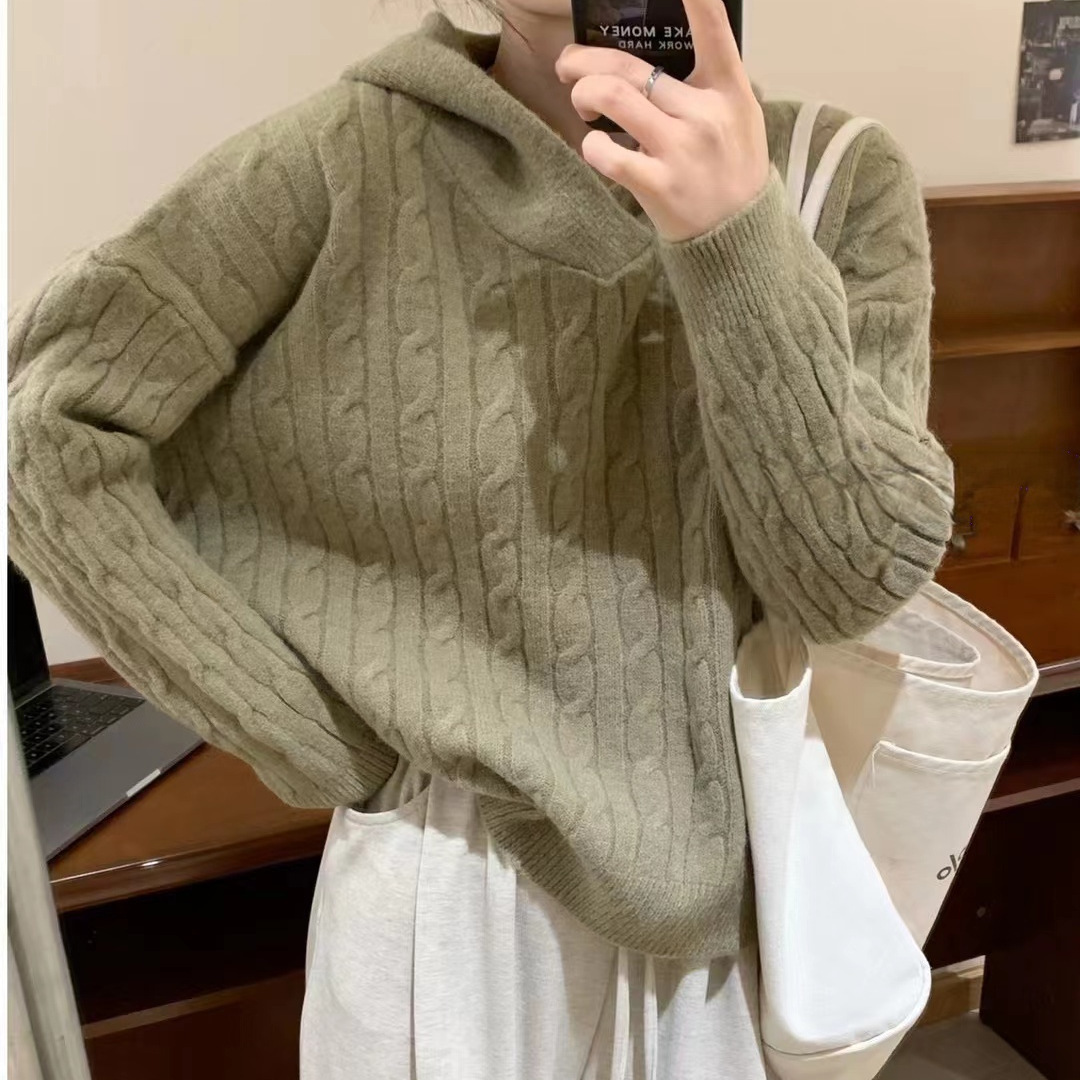 Retro jersey encapuchado suéter de mujer hoodie suelta 2024 nuevo otoño invierno suave glutinoso jersey de punto con sombrero grueso
