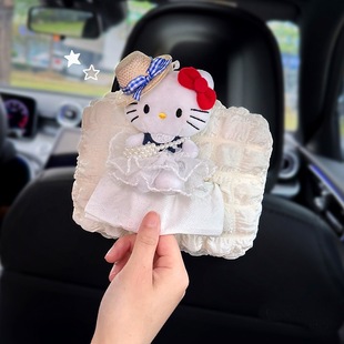 Car-Mounted Cute Tissue Box-Style Kt Cat Decoration Armrest Box Sunshade Hanging Car Tissue Box for Women
