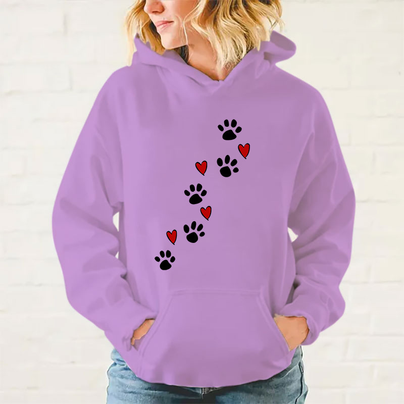 New Dog Paw Printed Hooded Sweatshirt Autumn Winter Women Me