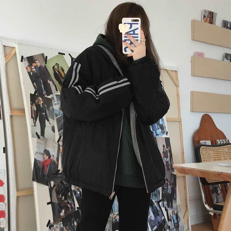双面穿棉服女2025年秋冬新款女两面穿反光棒球连帽学生卫衣外套女