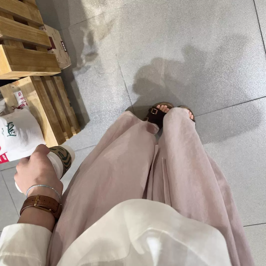 自留爆款推荐~慵懒垂感松紧腰粉色休闲裤女夏季宽松显瘦阔腿裤子