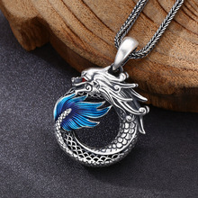 批发925纯银吊坠 个性百搭龙形圆环吊坠 泰银复古做旧潮流饰品