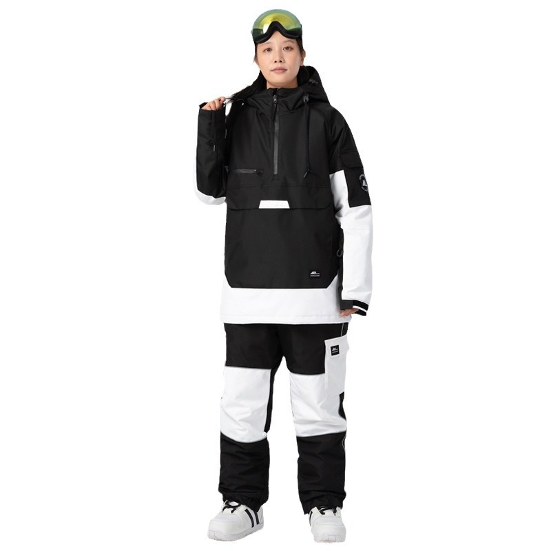 Nuevo conjunto de traje de esquí de color en contraste, resistente al viento, impermeable, cálido, transpirable, con capucha y leggings de esquí para hombres y mujeres, de una pieza_voghion.com