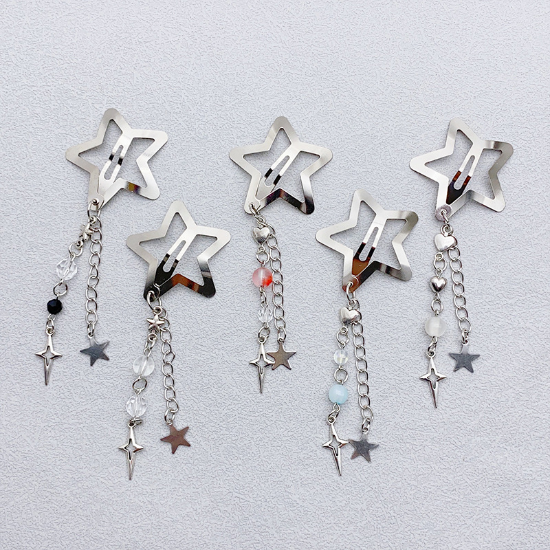 Sweet Cool Style Ins Metal Star Pendant bb Clip Love Beaded Tassel Millennium Spice Hairpin Bangs Broken Hairpin