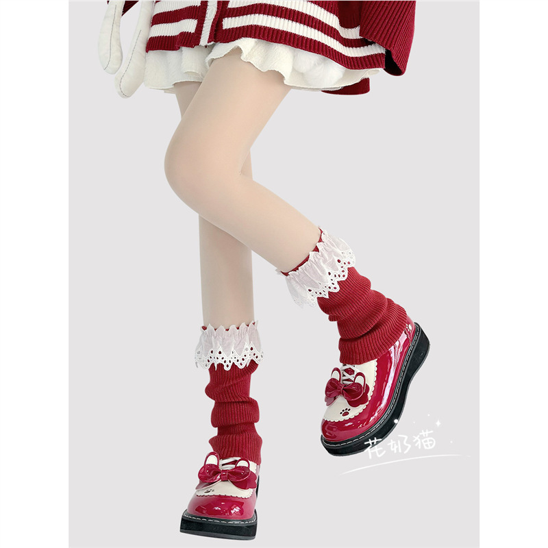 ロリータレースカーフソックス和風かわいいミッドカーフソックスカスタードホワイト春夏薄手パイルソックス|undefined