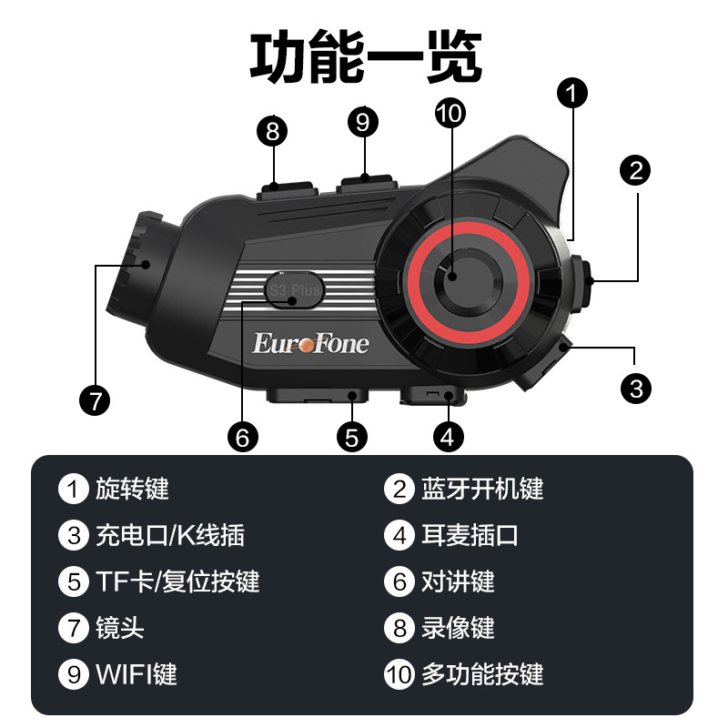 Suministros de ciclismo Casco de motocicleta Auriculares Bluetooth Cámara HD intercomunicador todo en uno Auriculares intercomunicador de 6 personas