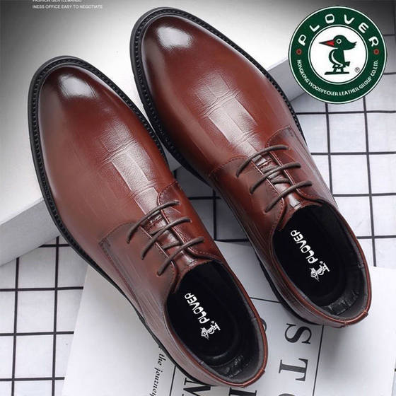2025 Spring and Autumn Woodpecker Men's Leather Shoes Genuine Leather Breathable Business Work British Height Increased Korean Casual Shoes