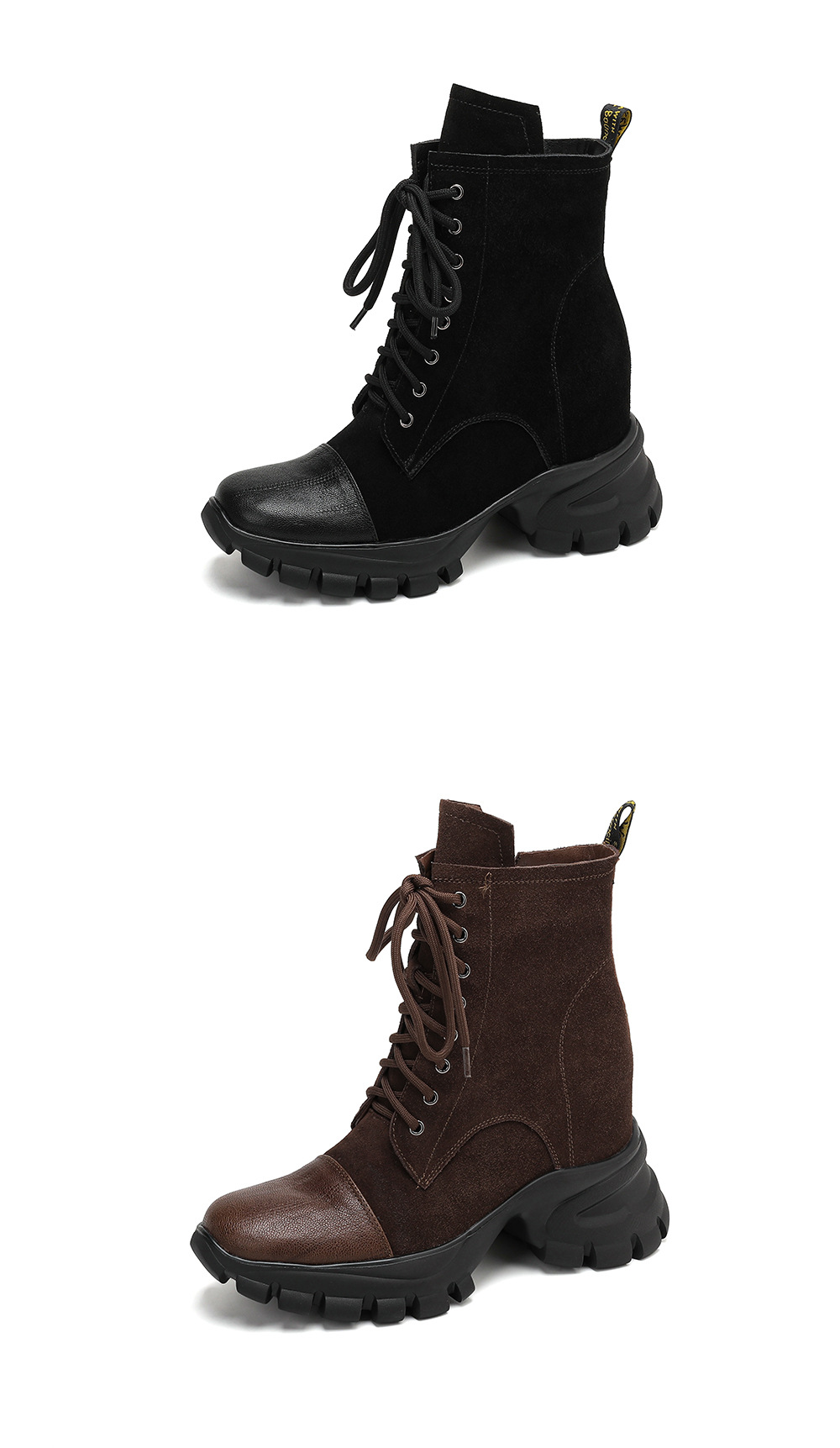 Boot cổ ngắn nữ buộc dây phong cách retro, gót 10 cm — Lớp lót nhung đen chi tiết 15