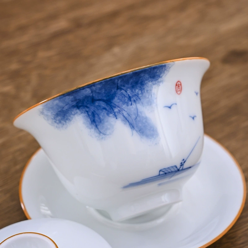 Ceramic blue and white tea cup, tea set, hand painting
