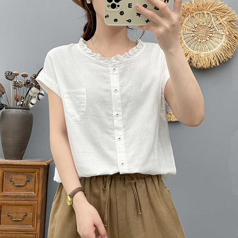 Full-Silk Casual Style Lace Collar Flutter Sleeve Shirt for Women, Summer Loose Artistic Style Versatile Skin-Friendly Top Full-Silk Casual Style Lace Collar Flutter Sleeve Shirt for Women, Summer Loose Artistic Style Versatile Skin-Friendly Top