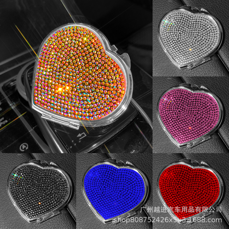 Espejo cosmético de mano plegable de doble cara espejo pequeño bolsillo lindo espejo cosmético pequeño espejo de mano portátil incrustado de diamante mini amor portátil