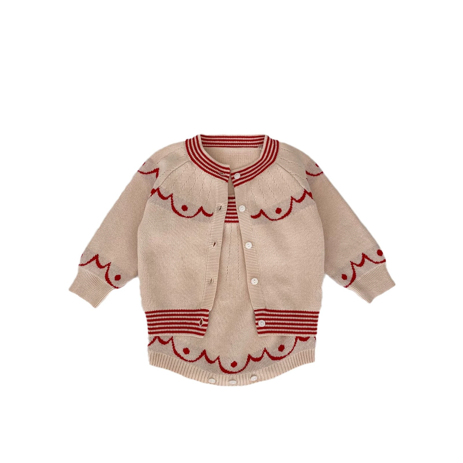 Spring children's wavy long-sleeve for early age girl's, jacket, suspenders, bodysuit