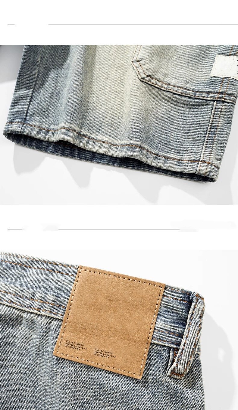 Men's Summer Thin Denim Shorts Casual Loose Fit mid Waist with Multi Pockets High-End Washed Design Trendy Five-Point Pants_mkmklike.com