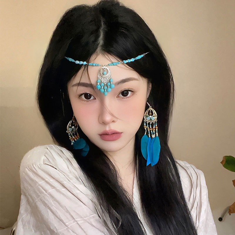Ethnic Style Exotic Tassel Necklace Eyebrow Drop Dual-purpose Retro Travel Photographed Antique Portrait Handmade Forehead Chain