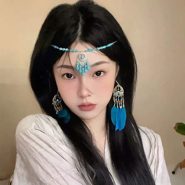 Ethnic Style Exotic Tassel Necklace Eyebrow Drop Dual-purpose Retro Travel Photographed Antique Portrait Handmade Forehead Chain