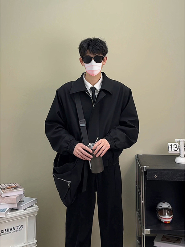 美式复古哈灵顿行政夹克男款春秋cleanfit西装外套短款垫肩棒球服|undefined