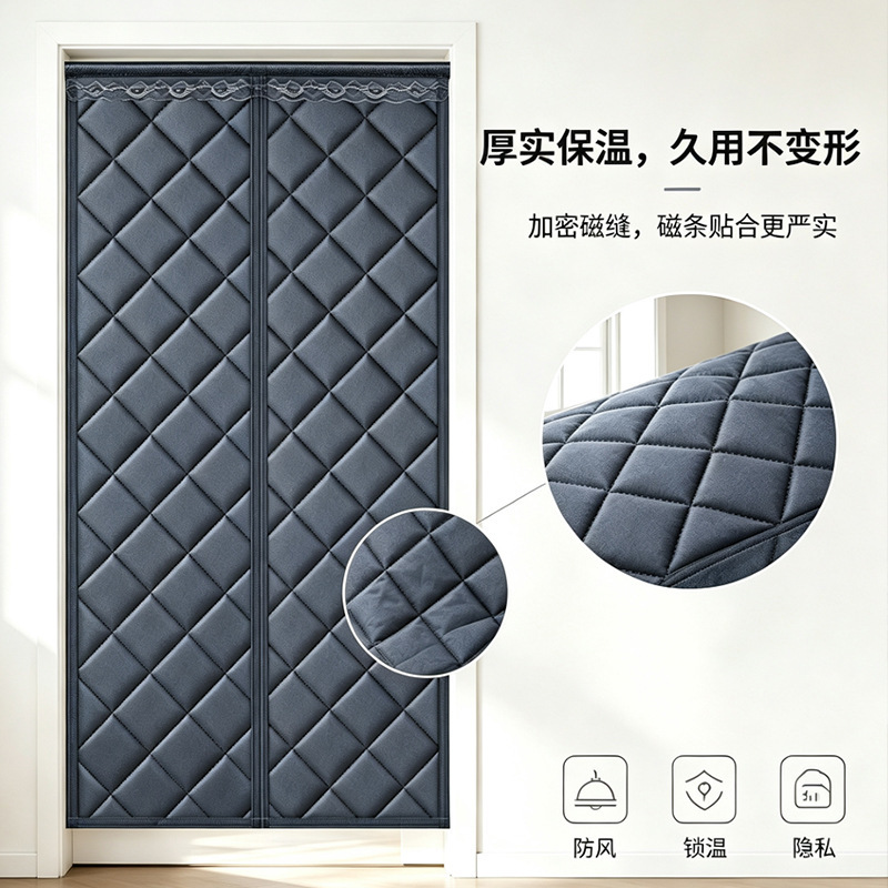Thickened, insulated cotton door curtain for winter, with magnetic closure, designed to block cold and wind, suitable for home entrances, balconies, kitchens, and shops, and also provides soundproofing Thickened, insulated cotton door curtain for winter, with magnetic closure, designed to block cold and wind, suitable for home entrances, balconies, kitchens, and shops, and also provides soundproofing