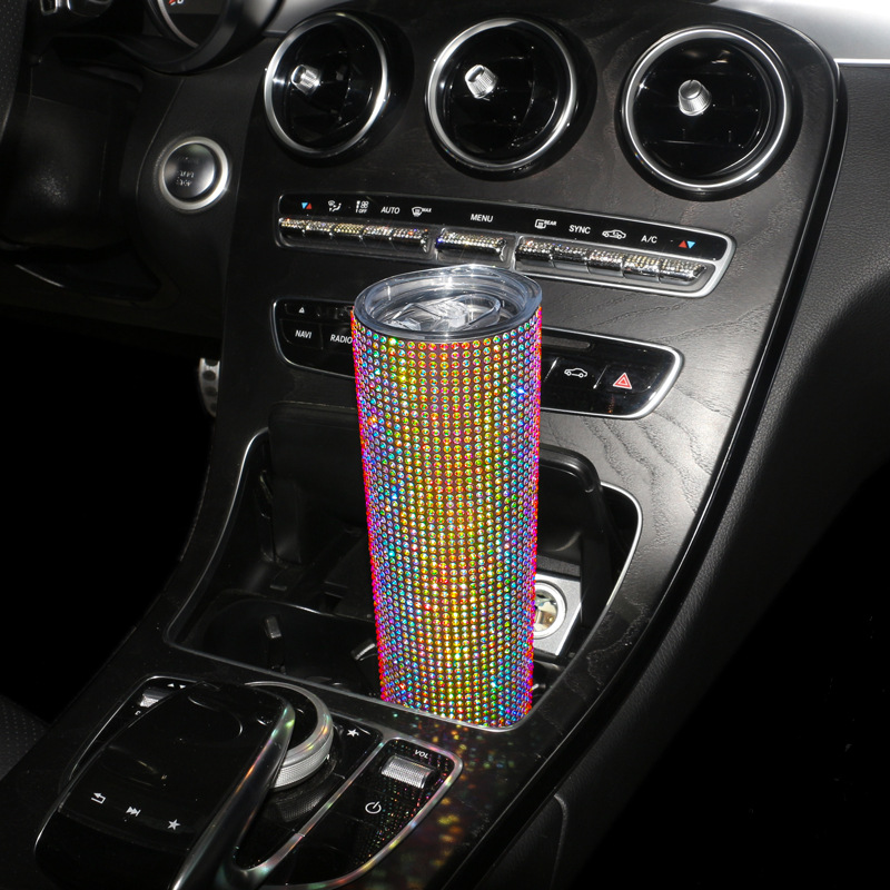 Sudeste de Asia taza fría transfronteriza flash diamante lindo portátil taza de agua diamante incrustado taza recta 20oz de acero inoxidable taza de bolsillo